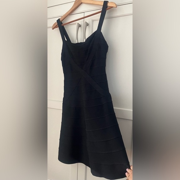 HERVE LEGER Size S Black Rayon Cocktail A-line Dress - Picture 1 of 8